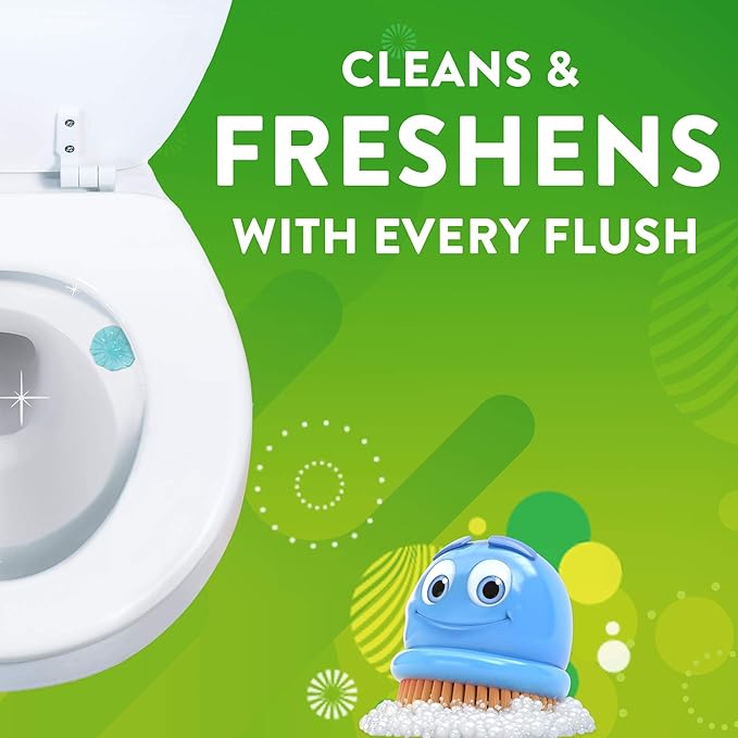 Scrubbing Bubbles Fresh Gel Toilet Bowl Cleaning Stamps, Helps Keep Toilet Clean and Helps Prevent Limescale & Rings, Rainshower Scent, 1 Dispenser with 6 Fresh Gel Stamps (Pack of 2)