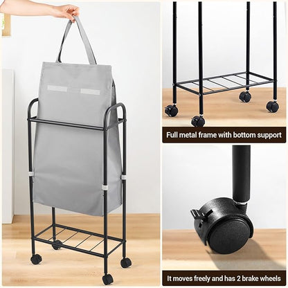 ELYKEN Slim Laundry Hamper with Lid, 50L Small Rolling Laundry Basket on Wheels, 7.9” Narrow Dirty Cloth Cart with Removable Inner Bag for Small Bathroom, Bedroom, Grey