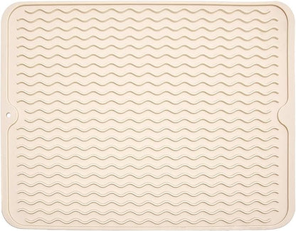 Silicone Dish Drying Mat for Multiple Usage, Easy clean, Eco-friendly, Heat-resistant Dish Drainer Mat for Kitchen Counter,Sink,Refrigerator or Drawer liner (18" x 16", BEIGE)