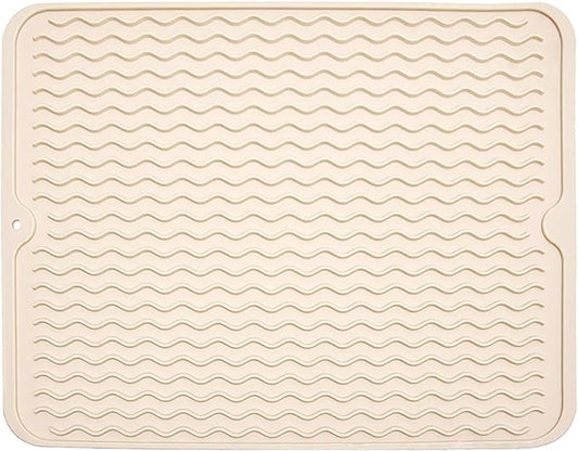 Silicone Dish Drying Mat for Multiple Usage, Easy clean, Eco-friendly, Heat-resistant Dish Drainer Mat for Kitchen Counter,Sink,Refrigerator or Drawer liner (16" x 12", BEIGE)