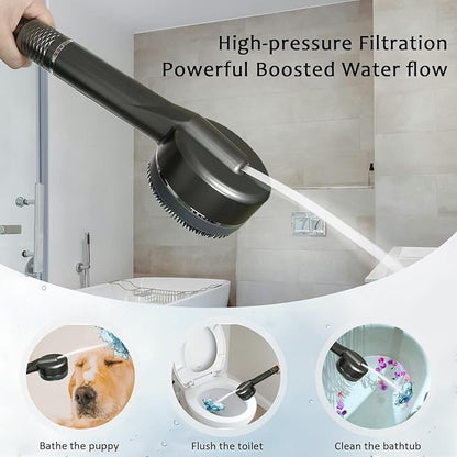 Filtered Shower Head with Handheld, High Pressure 4 Modes & ON/OFF Switch, Water Softener Filter Beads for Hard Water Remove Chlorine, Hand Held Showerhead Set for Pets Bath & Daily Shower