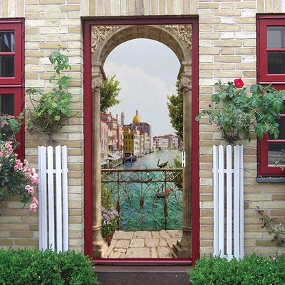 3D Door Stickers Murals - Landscape Peel and Stick Waterproof & Washable Matt Finish White 31.5" x 78.7" 2 Parts