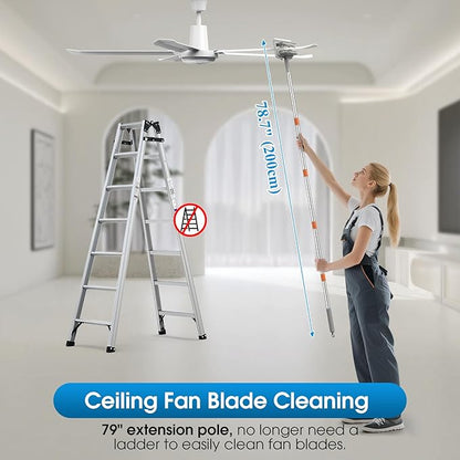 Extendable Cleaner for Ceiling Fan and Baseboards Cleaner Tool- 79” Adjustable Cleaning Kit with 9 Reusable Pads, Ceiling Fan Blade Cleaner Duster Set with Long Handle, Wall, Floor, Windows