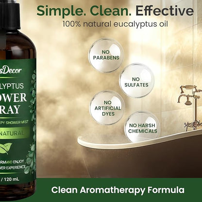 Eucalyptus Shower Spray 4oz – Aromatherapy Shower Mist, Spa and Sauna Inspired Shower Steamer Alternative for Refreshing, Relaxing Showers - Bath Oil Spray Bath Eucalyptus Essential Oil