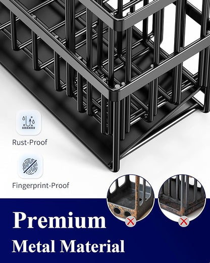 Kitsure Sponge Holder for Kitchen Sink - Rustproof Stainless Steel Sink Caddy Organization and Storage Essentials with High Brush Holder, Home Decor Accessories, 7.9" x 3.7" x 6.2", Black
