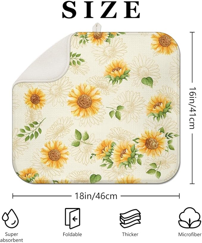 Dish Drying Mat Drainer Pads - Extra Large Microfiber Drying Mats for Dishes Kitchen Counter Super Absorbent Pads for Draining Racks (Light yellow,16"x18" )