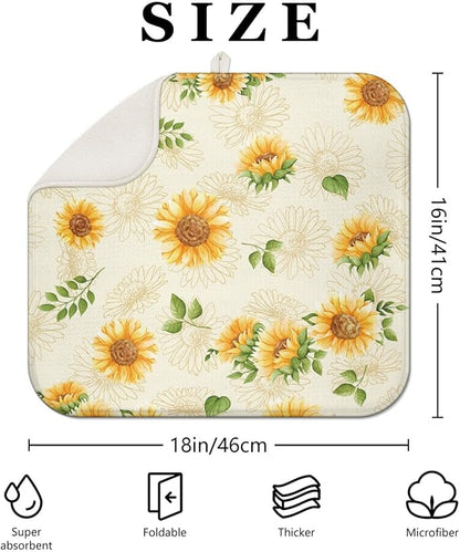 Dish Drying Mat Drainer Pads - Extra Large Microfiber Drying Mats for Dishes Kitchen Counter Super Absorbent Pads for Draining Racks (Light yellow,16"x18" )