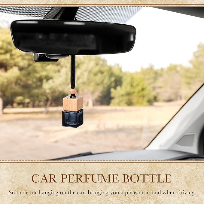BBTO 50 Pcs Hanging Car Air Freshener Black Car Diffuser Bottles Empty Glass Perfume Bottle Freshener Diffuser Bottles Pendant for Essential Oil Fragrance Aromatherapy Ornament(Cube)