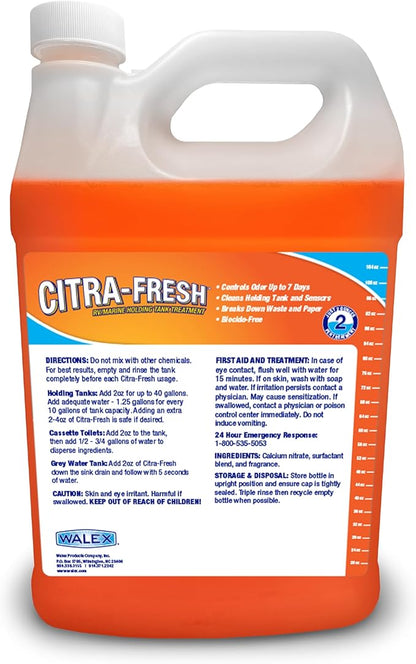 Walex Citra-Fresh Liquid Holding Tank Treatment for RV, Camper & Marine - Black Water Tank Deodorizer for Rapid Breakdown of Waste & Toilet Paper, Biocide-Free, Septic Tank Safe, 1 Gallon