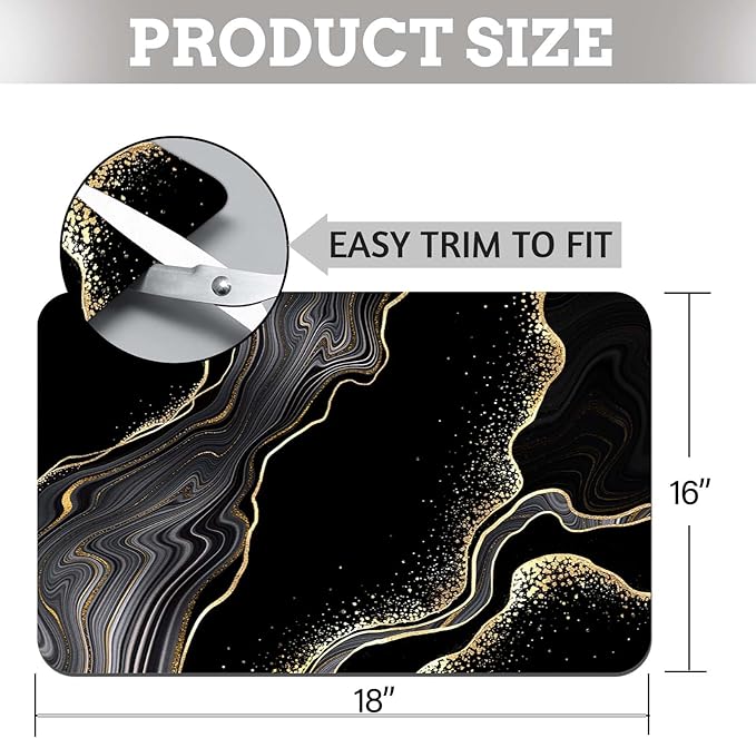 MCALK Marble Black Dish Drying Mat for Kitchen Counter, Marble Texture Dish Drying Pad with Anti-Slip Rubber Base, Absorbent Kitchen Sink Mat with Modern Art Decor (1 pc 18" x 16")