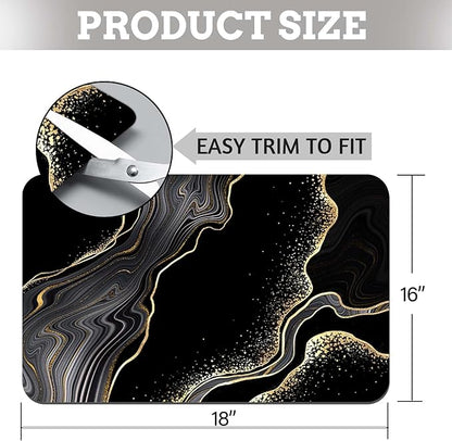 MCALK Marble Black Dish Drying Mat for Kitchen Counter, Marble Texture Dish Drying Pad with Anti-Slip Rubber Base, Absorbent Kitchen Sink Mat with Modern Art Decor (1 pc 18" x 16")