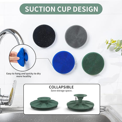 Silicone Sponge 3 Pack, BEAUTAIL Non-Scratch Scrub Sponges, for Washing Dishes and Cleaning Kitchen, Long Lasting and Reusable Dishwashing Scrubber, Suction Up Hang Designed, Black+Olive Green+Gray