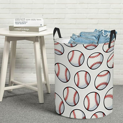 Kids Laundry Hamper Basket - Large Nursery Baby Hamper with Handle for Boys Girls Collapsible Clothes Baskets Organizer Toy Storage Bin Room Decor(Baseball)
