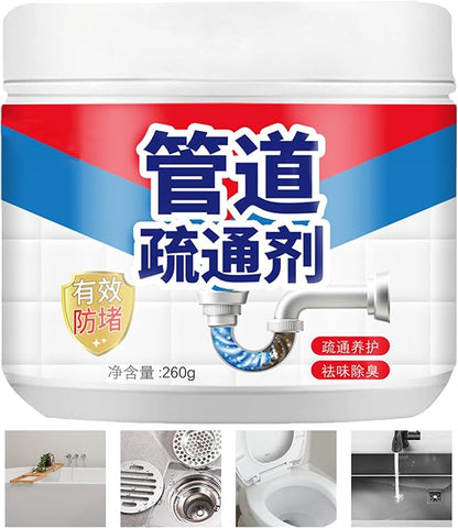 Drain Cleaner Powder - 260g Hair Clog Removal, Heavy Duty Grease Leftover Pipe Solution, High Density Odor Reducer, Preventive Professional Clog Dissolver | for Balcony Kitchen Sink Bathroom Pipe
