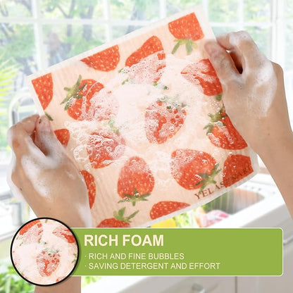Swedish Dishcloths for Kitchen Reusable 6 Pack Kitchen Towels No Odor Quick-Drying Reusable Paper Towels Reusable Paper Towels Washable for Countertop, Sink, and Kitchen Fruit