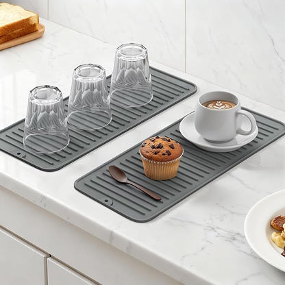 Songrey 16" x 6.5" Silicone Dish Drying Mat, Kitchen Counter Drying Pad for Sink Dishes or Under Rack, Multi-Use as Heat Resistant Trivet, Coffee Bar Mat