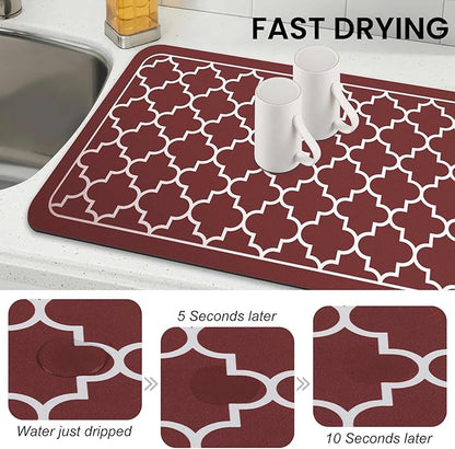 WISELIFE Dish Drying Mat Super Absorbent Drying Mat Large Dish Drying Mats for Kitchen Counter Easy Clean Dish Mat Kitchen Drying Mat18"x 32" Stylish Red