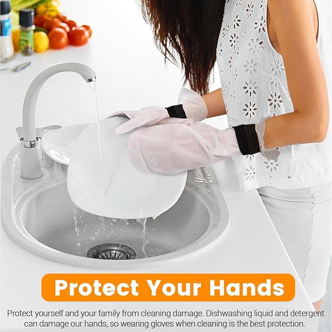 2 Pairs Silicone Dishwashing Gloves, Reusable Rubber Scrub Cleaning for Washing Dishes Gloves