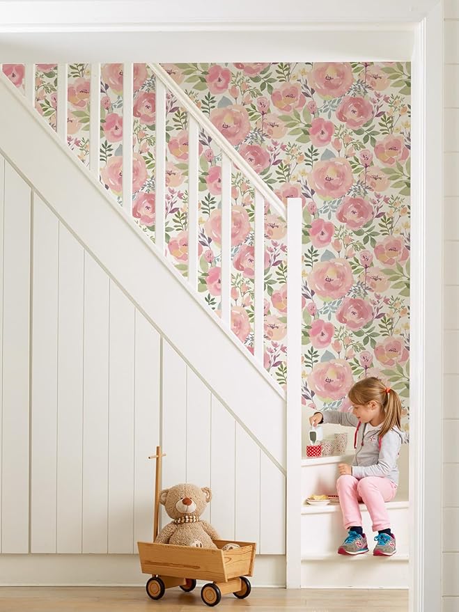 Orainege Floral Wallpaper Peel and Stick Wallpaper 16.9in x118.1in Peony Floral Contact Paper Removable Self Adhesive Wall Paper for Cabinets Walls Shelf Liner, Peachy