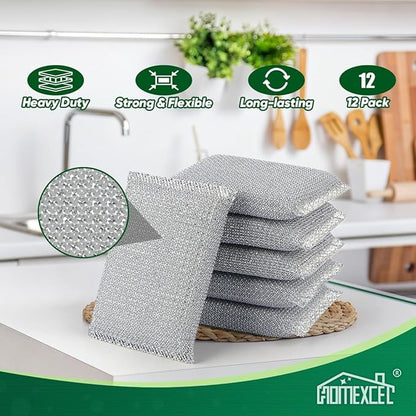 HOMEXCEL All-Purpose Sponge Pads 12PK, Non-Scratch Dish Sponges Safe for Non-Stick Cookware, Pots & Pans, Ideal Cleaning Dish Scrubber Pads for Kitchen, Bathroom and Household