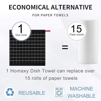 Homaxy 100% Cotton Terry Kitchen Dish Cloths, Ultra Soft and Absorbent Dish Towels for Kitchen, Suitable for Drying and Washing Dishes, 6 Pack, 12 x 12 Inches, Black