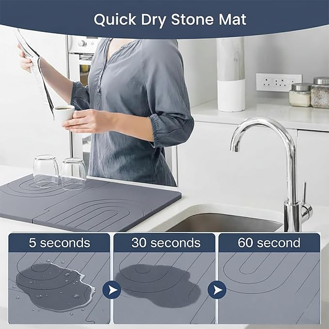 Small Stone Drying Mat for Kitchen Counter 18"×13" Diatomaceous Earth Dish Drying Mat, Drying Stone Mat for Modern Kitchen Countertop