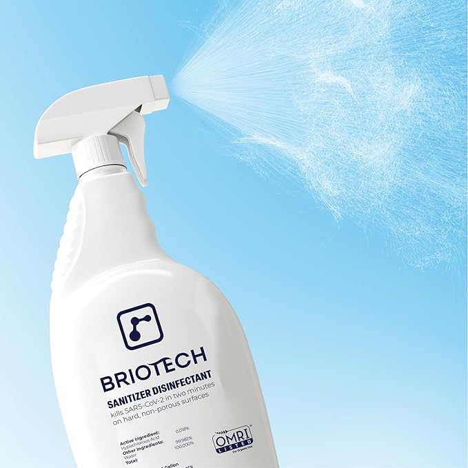 BRIOTECH Sanitizer Disinfectant Hypochlorous Spray, Kill 99.99% of Viruses & Bacteria, Control Mold, Eliminate Odor, Gentle for Nursery & Play Rooms, Food Contact Surface Sanitizer, 8.5 fl oz