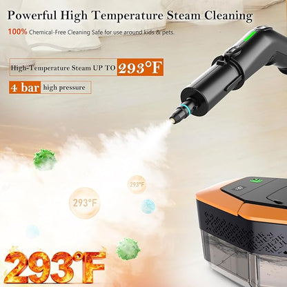 Steam Cleaner, 3-Level Adjustable Handle, 15s Heat-Up, Steamer for Cleaning With 1.8L Large Tank, Dry Burn Protection, Handheld Steam Cleaner for Home, Bathroom, Tile, Grout,Car with 12pcs Accessories