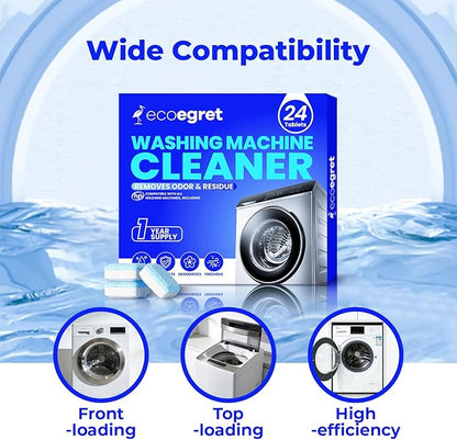Washing Machine Cleaner (24 Pack), Washing Machine Cleaning Tablets for Front Load & Top Load HE Washers, Washer Cleaner Easily Removes Residue Grime & Odors, Septic Safe, 12 Month Supply