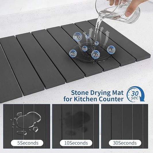 Hopegiver Stone Drying Mat for Kitchen Counter, 24" x 16" Quick Dry Diatomaceous Earth Dish Drying Mat, Super Absorbent, Non-Slip & Foldable, Modern Dark Gray Countertop Mat (DarkGray,24''x16'')