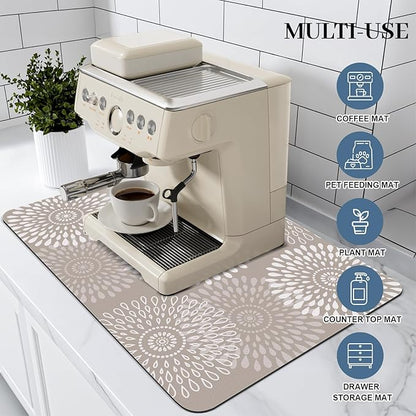 LuxStep Dish Drying Mat Super Absorbent Kitchen Counter Mat Rubber Backing Draining Mat Easy to Clean Kitchen Accessories Dish Rack Pad for Dishes, Utensils, Countertops, Sinks 16" x 24" Khaki