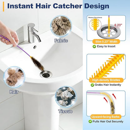35-Inch Metal Drain Snake Hair Clog Remover, Reusable Sink Snake Drain Hair Remover Tool, Flexible Break-Resistant Plumbing Snake Drain Cleaner for Shower, Bathtub, and Kitchen Sink (5 Pack)