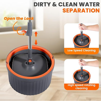 LEVELEVE Mop and Bucket Set，Spin Mop and Bucket Set with Separate Dirty and Clean Water，2 Replaceable Mop Pads，Deep-Cleaning Mops for Floors, Versatile Mops for Walls