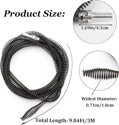 Amonk Drill Snake for Plumbing 9.84Ft Drain Clog Remover Drain Auger Cable with Drill Connector 10mm Flexible Plumbing Drill Pipe Cleaner for Kitchen, Bathroom, Toilet and Shower Sink