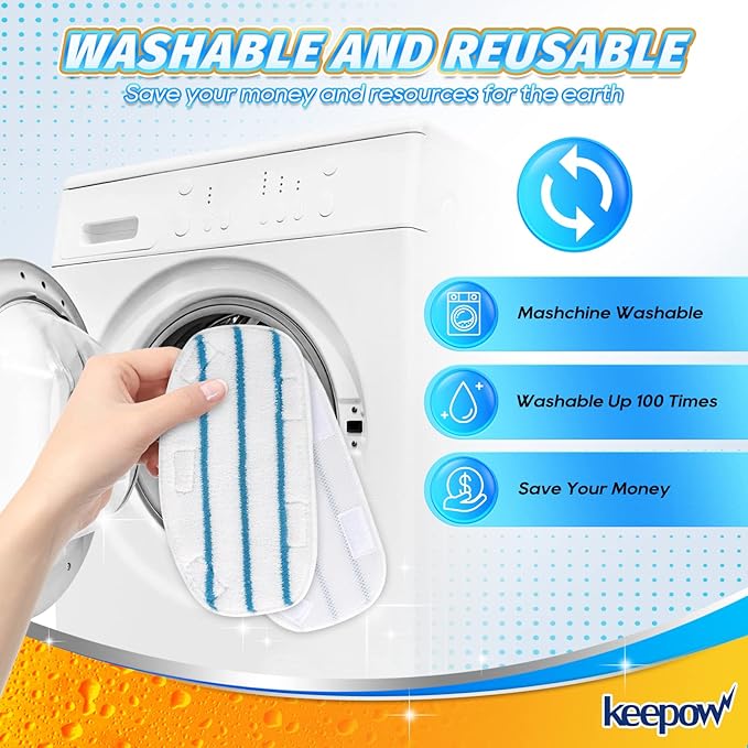 KEEPOW Steam Mop Pads Compatible with PurSteam Steam Mop Cleaner 10-in-1/ThermaPro 211, Washable/Reusable Microfiber Replacement Mopping Pads, 5 Pack