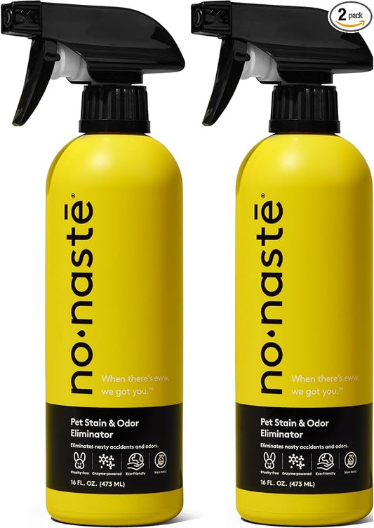 Nonaste Pet Stain & Odor Eliminator Spray (16 Oz, Pack of 2) – Enzyme Cleaner Spray for Dogs & Cat Messes, Works on Carpets & Upholstery | Pet & Kid Safe, Urine Odor Stain Remover, Light Fresh Scent