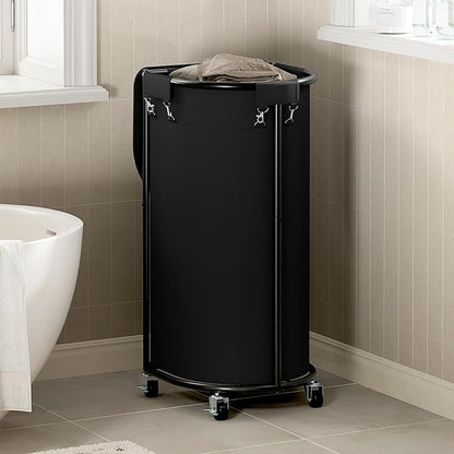 Chrislley Laundry Hamper with Wheels and Lid, 100L Rolling Laundry Basket, Half Round Laundry Cart with Removable Bag and Iron Frame, Dirty Clothes Hamper Organizer for Home, Dorm, Hotel, Black
