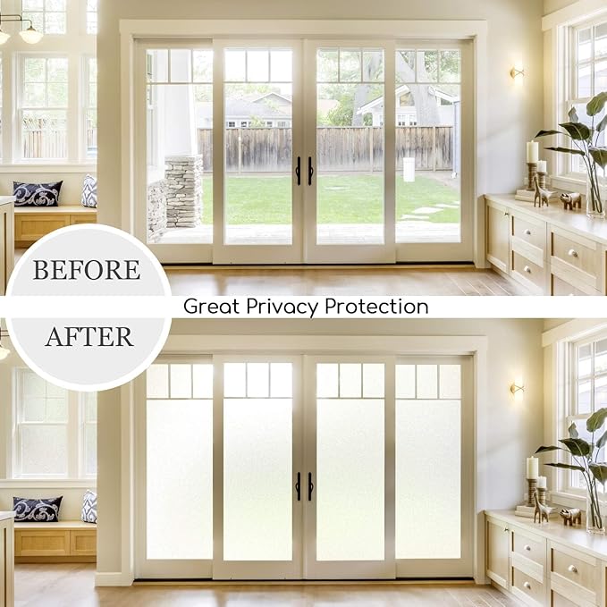 HIDBEA Frosted Window Privacy Film Heat Control UV Blocking, Static Cling Non-Adhesive Reusable Door coverings for Bathroom Home Office (White Frosted 29.5 Inch x 13.1 Feet)