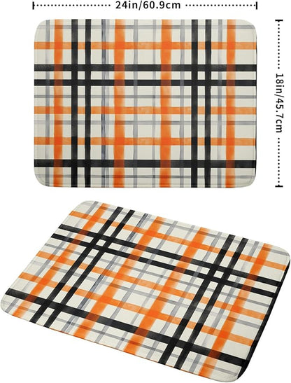 Fall Orange Black Buffalo Plaid Dish Drying Mat 18 x 24 Inch With Absorbent Reversible Microfiber Thanksgiving Autumn Halloween Drying Mats Dish Drainer Mat Fast Dry For Kitchen Dining Room Decor