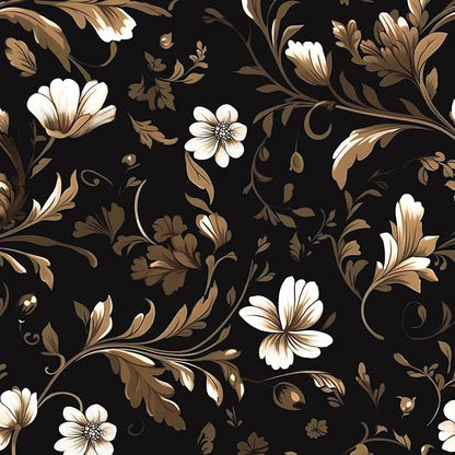 Fvlow Vintage Wallpaper Peel and Stick Black Floral Wallpaper Black White Wall Paper Gold Leaf Contact Paper Waterproof Self-Adhesive Wall Covering for Bathroom Countertop Desk Cabinet 17.4" x 118"