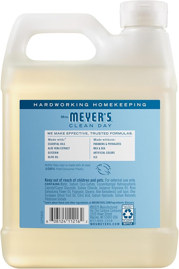 MRS. MEYER'S CLEAN DAY Hand Soap Refill, Rain Water Scent, 33 Fl Oz Bottle