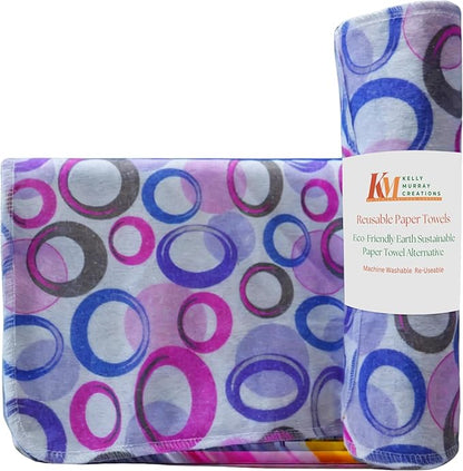 Pack of 10 Reusable Paper Towels | 10x10 Inch Cotton Towels | Kitchen Utensils Print | Eco Friendly, Washable, Quick Drying | Sustainable Cleaning Cloths | Purple Blue