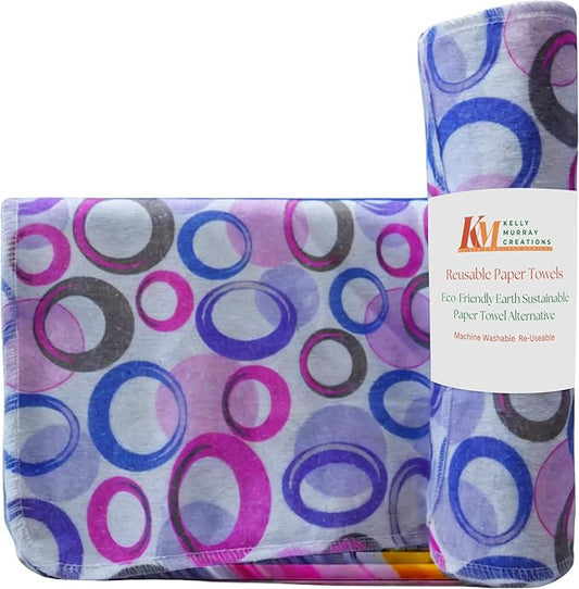 Pack of 10 Reusable Paper Towels | 10x10 Inch Cotton Towels | Kitchen Utensils Print | Eco Friendly, Washable, Quick Drying | Sustainable Cleaning Cloths | Purple Blue
