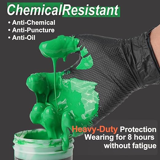 10mil Heavy Duty Nitrile Gloves,Black Disposable Rubber Gloves with Diamond Grip Anti Chemical Puncture Resistant Mechanics Guantes for Men/Auto repair/Cooking/Food Grade-Latex Free-Medium 100