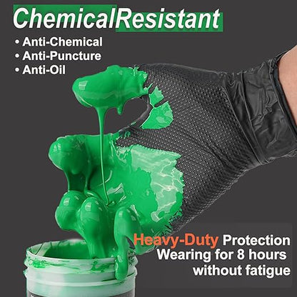 10mil Nitrile-Gloves Disposable-Black Chemical-Resistant Rubber - Mechanic Gloves Heavy Duty, Latex Free, Diamond Grip (1000, xlarge)