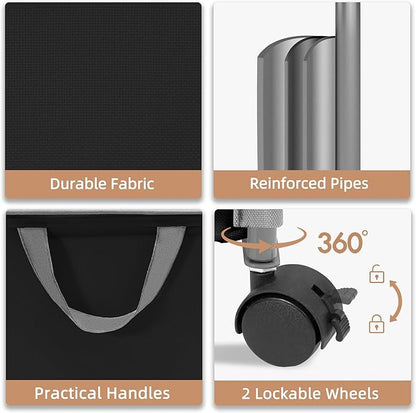 STORAGE MANIAC Rolling Laundry Hamper with Lid, 23.7 Gal (90 L) Large Tall Laundry Basket with Wheels & Handles, Aesthetic Dirty Clothes Hamper for Small Space, Dorm, Apartment, College, Black