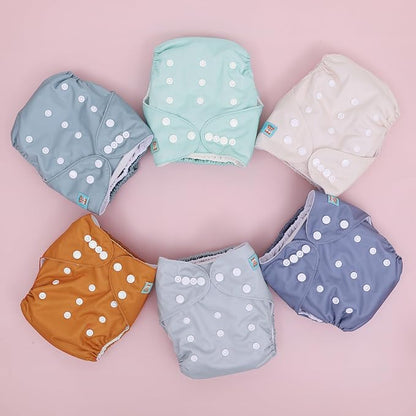 ALVABABY Baby Cloth Diaper 6 Pack with 12 Inserts One Size Cloth Diaper Covers Adjustable Washable Reusable for Baby Girls and Boys