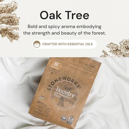 Grab Green Stoneworks Natural Laundry Detergent Powder Pods, Oak Tree, 50 Loads