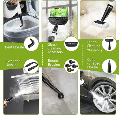 Pressurized Handheld Multi-Surface Natural Steam Cleaner with 12 pcs Accessories, Multi-Purpose Steamer for Home Use, Steamer for Cleaning Floor, Upholstery, Grout and Car (Grey) (Grey)