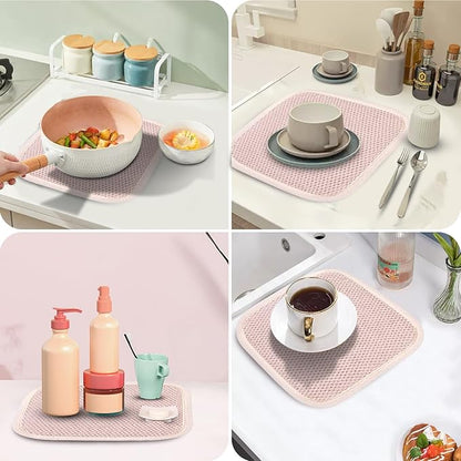 GeeRic Microfiber Dish Drying Mat, Super Absorbent Kitchen Dish Drying Pad for Mother's Day, Reversible Gift Mats for Countertop, 7 * 7 inch Beige